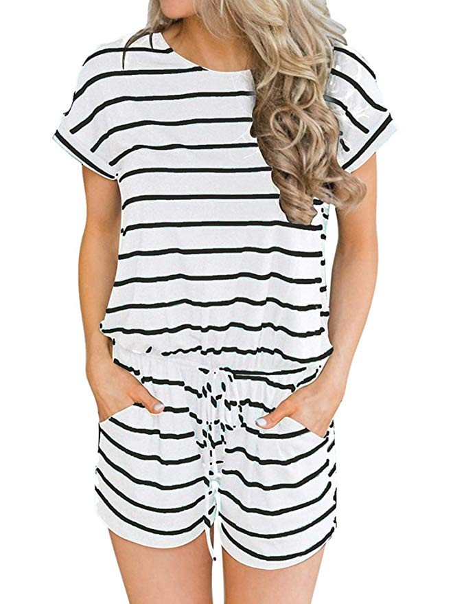 ANRABESS Women's Summer Solid Jumpsuit Casual Loose Short Sleeve Jumpsuit Rompers with Pockets El... | Amazon (US)