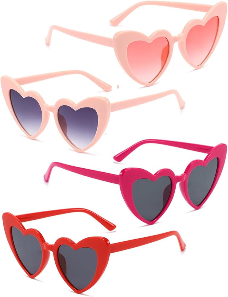 4 Pack Valentines Heart Shaped Sunglasses - Trendy Cat Eye Love Glasses, Vintage Retro Sunglasses... | Amazon (US)