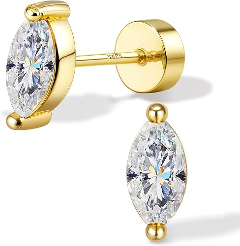 Moissanite Earrings Flat Back Solid 925 Sterling Silver Post | Amazon (US)