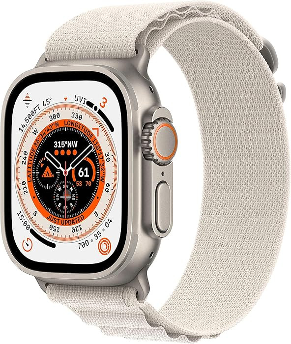 Apple Watch Ultra [GPS + Cellular 49mm] Titanium Case with Starlight Alpine Loop, Small (Renewed) | Amazon (US)