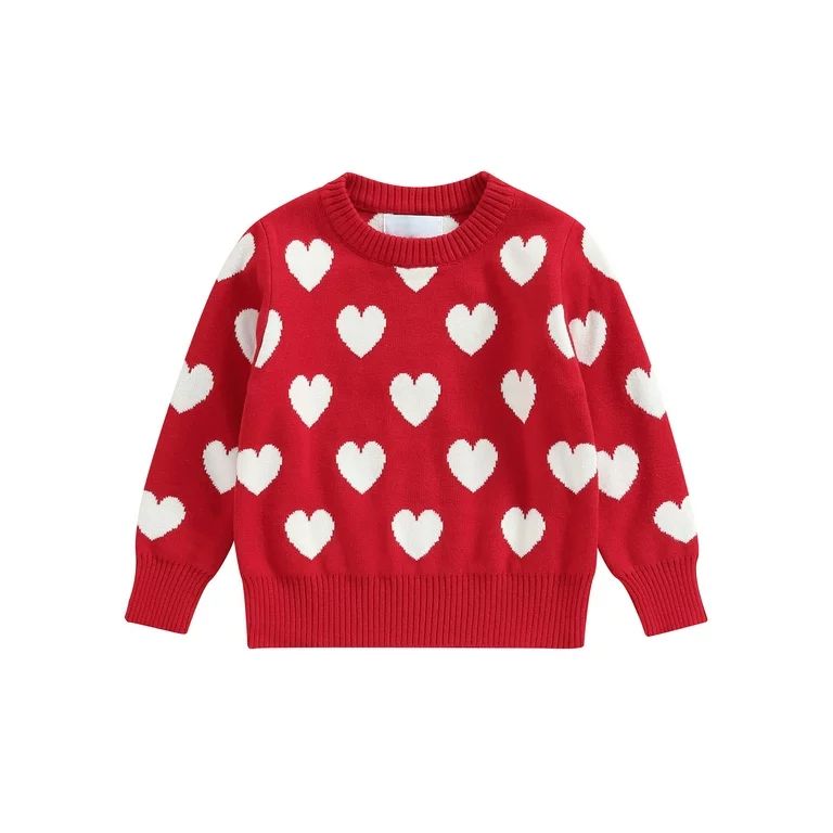 Valentine's Day Toddler Kid Girls Sweaters Long Sleeve Heart Print Knit Tops Warm Clothes | Walmart (US)