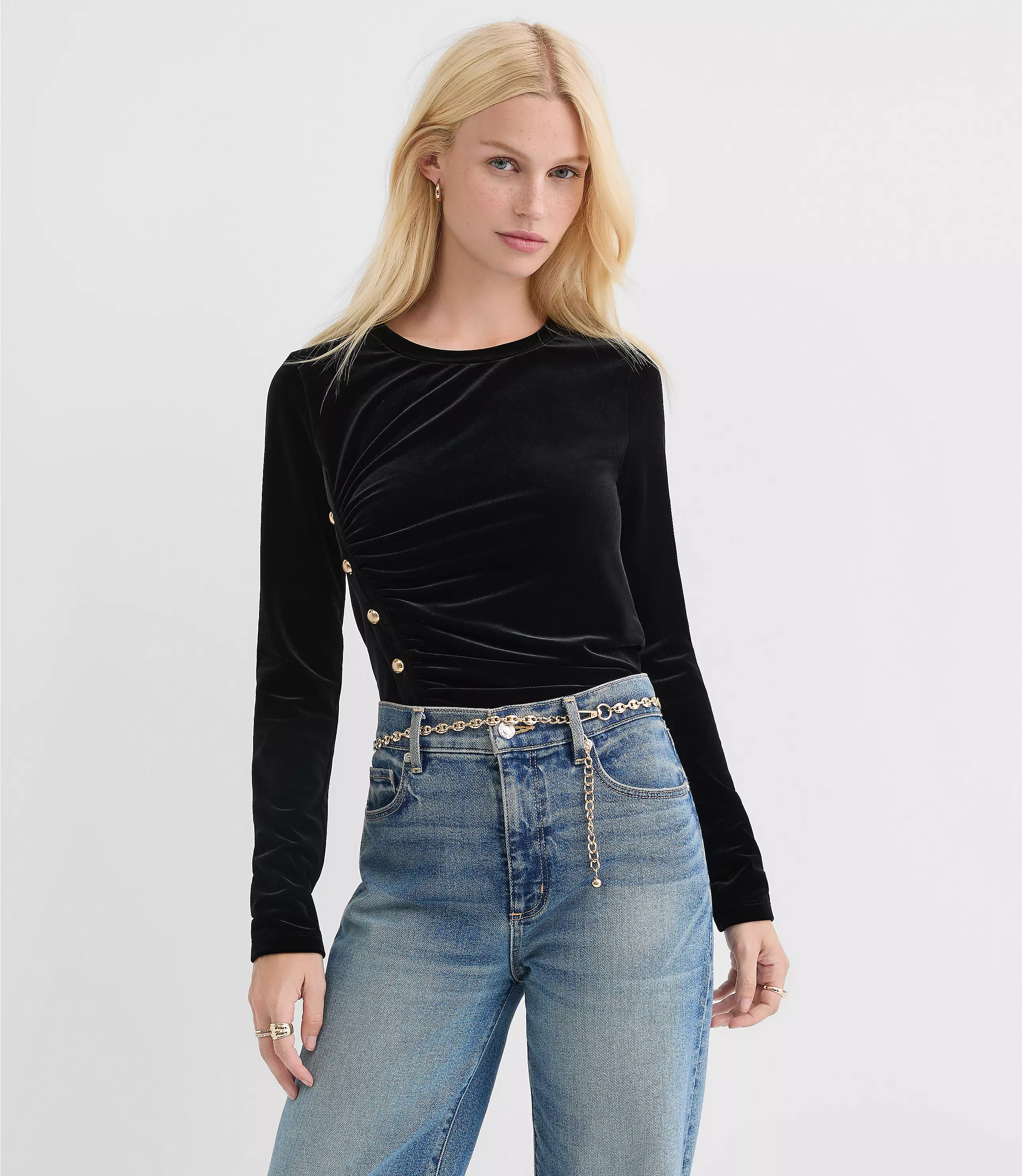 Velvet Ruched Button Top | LOFT