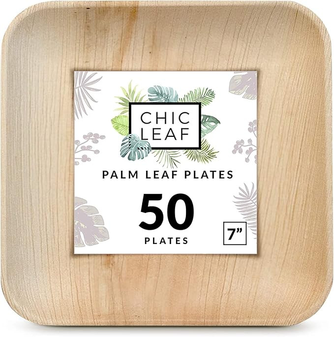 Chic Leaf Palm Leaf Plates Disposable Bamboo Plates Like 7 Inch Square (50 plates) - Wedding Part... | Amazon (US)