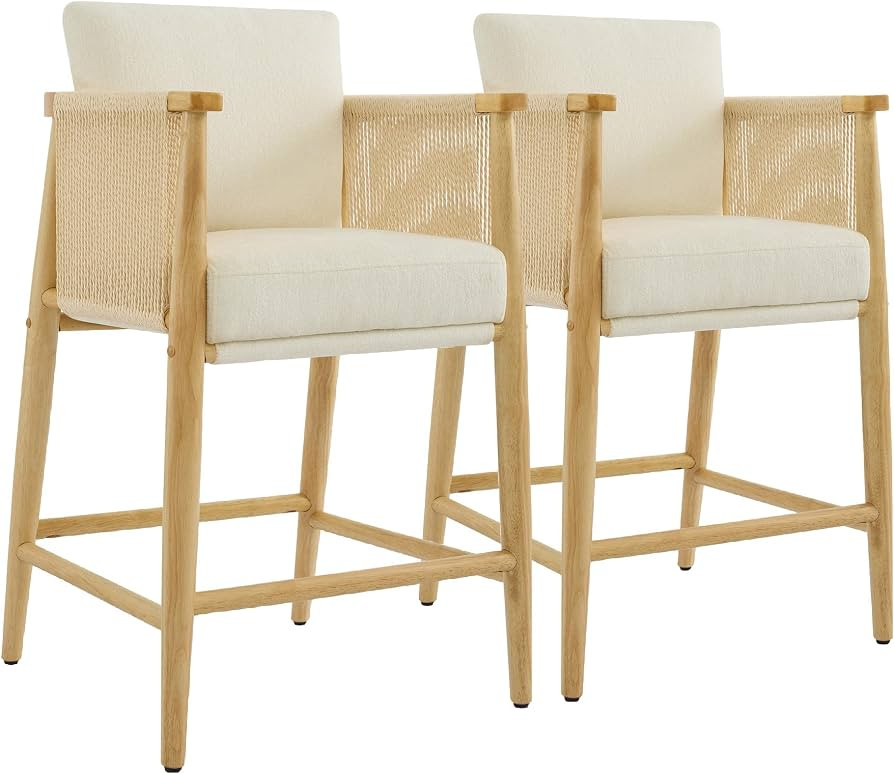 CHITA Counter Height Bar Stools Set of 2, Boho Upholstered Counter Stools with Wood Frame & Woven... | Amazon (US)