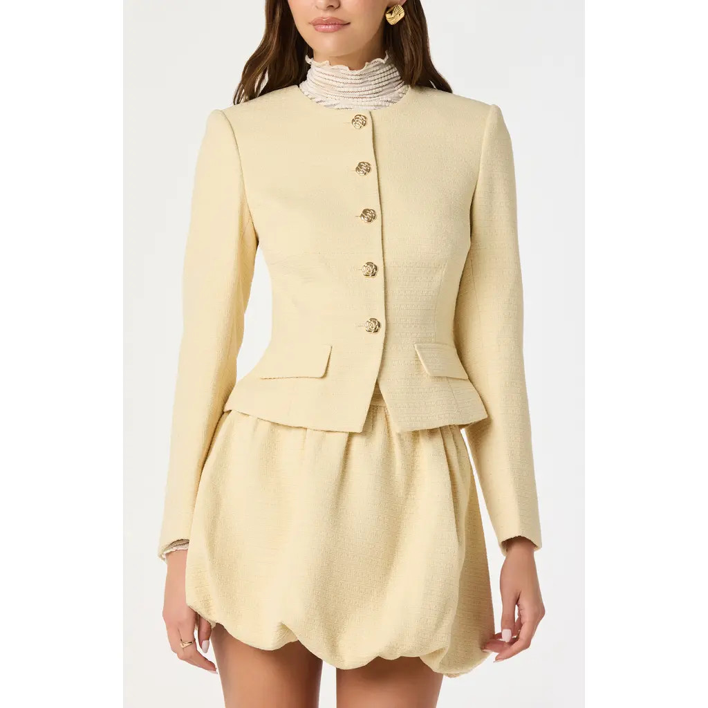 ASTR the Label Tweed Fitted Blazer in Yellow at Nordstrom Rack, Size Large | Nordstrom Rack