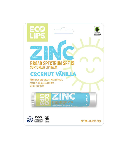 Zinc Broad Spectrum SPF 15 Coconut Vanilla Sunscreen Lip Balm, 0.15 oz. | Eco Lips
