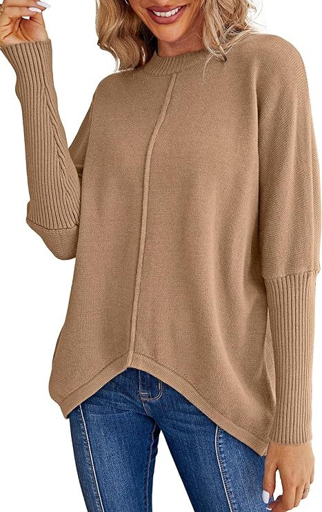 Miessial Women's Knit Oversized Long Sweater Batwing Sleeve Crew Neck Pullover Sweaters Lightweig... | Amazon (US)