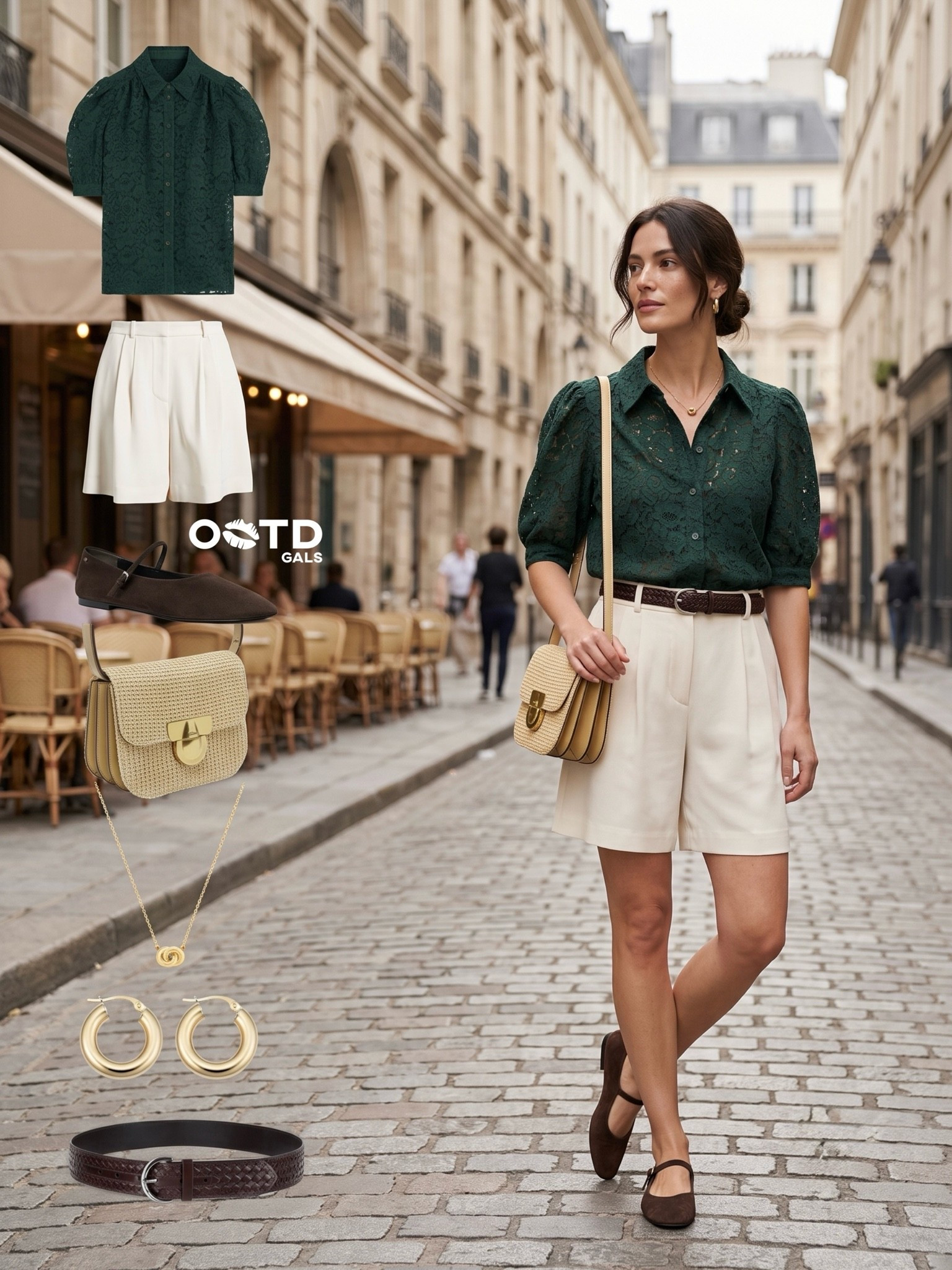 Green lace blouse and tailored shorts outfit 💚🤍

A chic and elevated look for exploring the city. Styling this beautiful dark green lace blouse, worn slightly unbuttoned, with crisp cream tailored shorts creates a sophisticated summer silhouette. The dark brown suede Mary Jane flats, woven crossbody bag, and matching woven belt add the perfect polished textures to this European-inspired outfit.

Style Details:
• Dark green lace short-sleeve button-down blouse
• Cream high-waisted tailored shorts
• Dark brown suede Mary Jane flats
• Woven crossbody bag with gold hardware
• Dark brown woven leather belt
• Gold chunky hoop earrings
• Delicate gold circular pendant necklace

Recreate this elegant summer style with the similar links below!

Are you loving the delicate lace details this season? Let me know below! 👇

#LTKeurope #LTKsummer #LTKFashionMonth