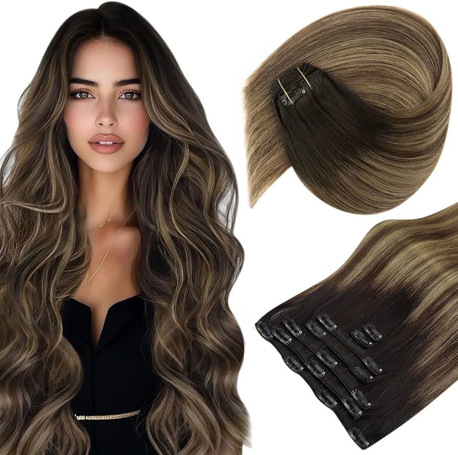 Sunny Hair Clip in Hair Extensions Straight Human Hair Clip in Extensions Remy Clip in Hair Exten... | Amazon (US)