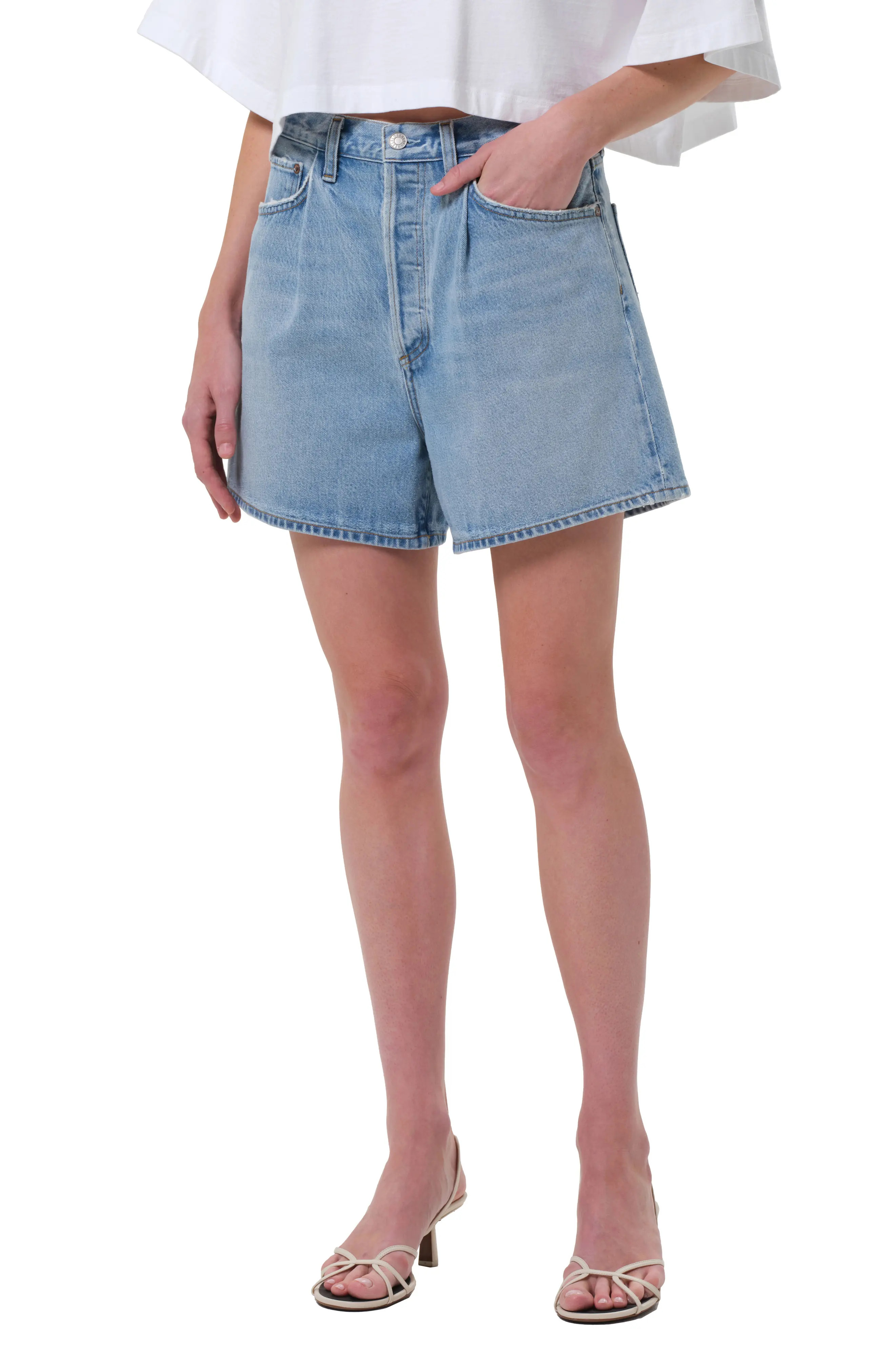 Rhoda Pleated High Waist A-Line Denim Shorts (Women) | Nordstrom | Nordstrom