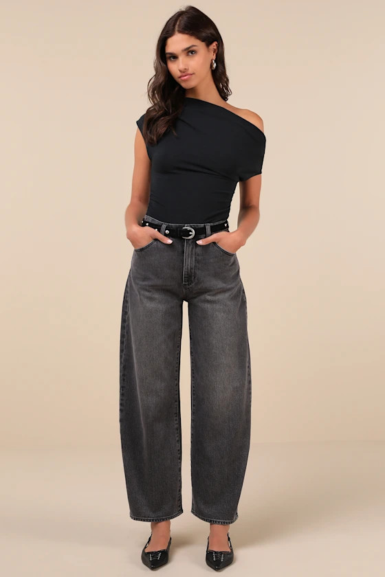 Gigi Washed Black High-Rise Barrel Jeans | Lulus