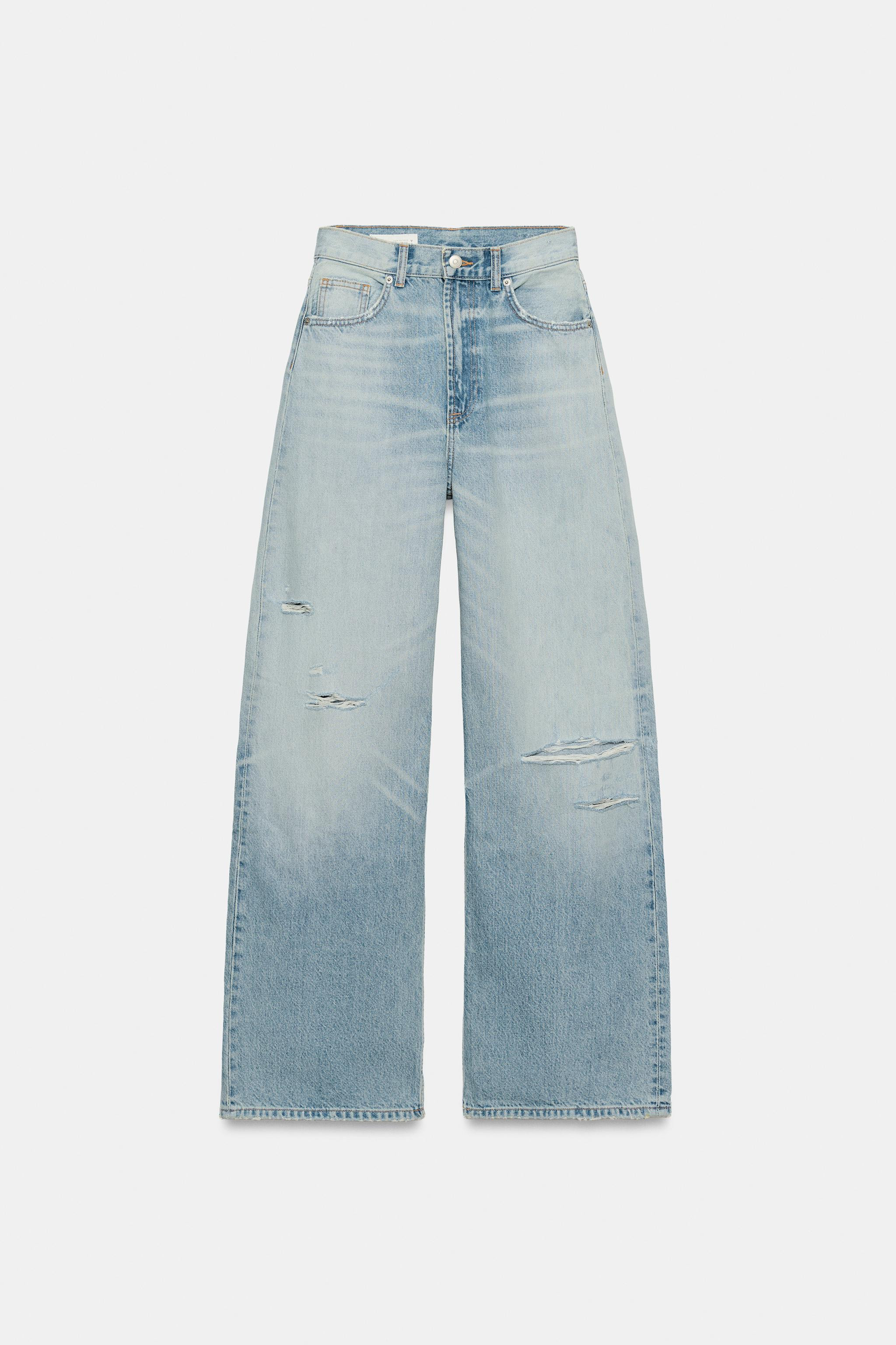 TRF HI-RISE EXTRA WIDE LEG RIPPED JEANS | Zara US