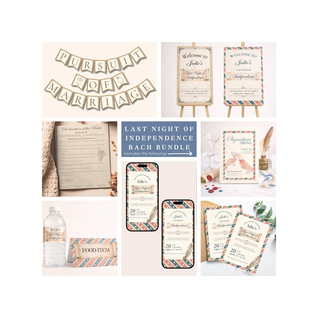 Colonial Bachelorette Party Printables | Last Night of Independence (Canva Editable, Digital Down... | Etsy (US)