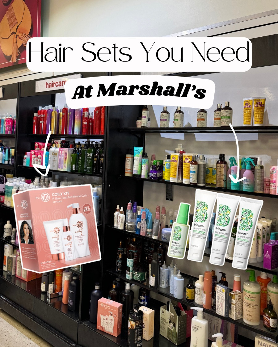 Hair Sets You Need At Marshall’s

It’s a 10 Blow Dry Kit
-Includes a glossing leave in conditioner, a miracle H20 shield, and a miracle volumizer
-A 3 piece set with mini 2 oz products
-$16.99 here, but originally $29

It’s a 10 Conditioning Kit
-Includes a miracle shampoo, miracle leave in conditioner, and a miracle conditioner
-A 3 piece set with mini 2 oz products
-$16.99 here, but originally $29

Briogeo Shiny and New Hair
-Includes a replenishing shampoo, a replenishing conditioner, a moisture hair mask, and a 3-in-1 leave-in spray
-A 4 piece set with mini 2 oz products
-$10 here, but originally $35

Bumble and Bumble Bb Curl
-Includes a moisturizing shampoo, a 3-in-1 conditioner, and a reactivated
-A 3 piece set with mini 2 oz products
-$20 here, but originally $32

It’s a 10 Coily Kit
-Includes a full sized miracle shampoo, a mini miracle leave-in, and a miracle curl cream
-A 3 piece set with a full size product and 2 mini 4 oz products
-$30 here, but originally $58
