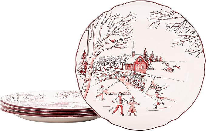 Bico Toile De Jouy Winter Wonderland Scalloped Dinner Plates, Ceramic, 11 inch, Set of 4, for Pas... | Amazon (US)