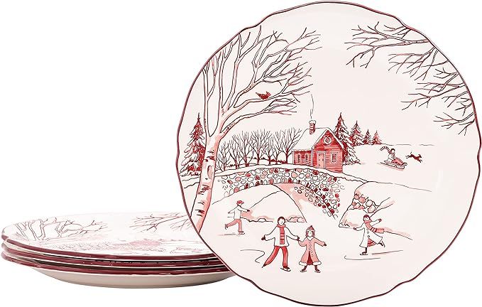 Bico Toile De Jouy Winter Wonderland Scalloped Dinner Plates, Ceramic, 11 inch, Set of 4, for Pas... | Amazon (US)
