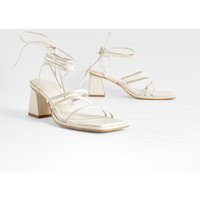Womens Low Block Strappy Tie Up Sandals - White - 9 | boohoo (US & Canada)