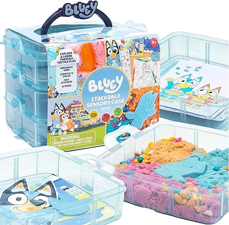Bluey Stackable Sensory Case - Reusable Bin With Stickers, Play Sand Bags, Coloring Activities, T... | Amazon (US)
