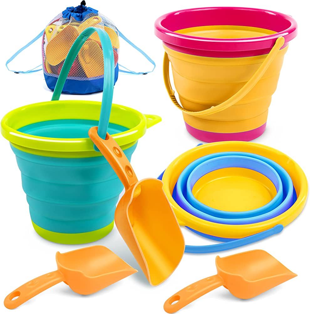 JOYIN 3 Packs Foldable Pail Bucket with Shovels & Mesh Bag, Collapsible Buckets Multi Purpose for... | Amazon (US)