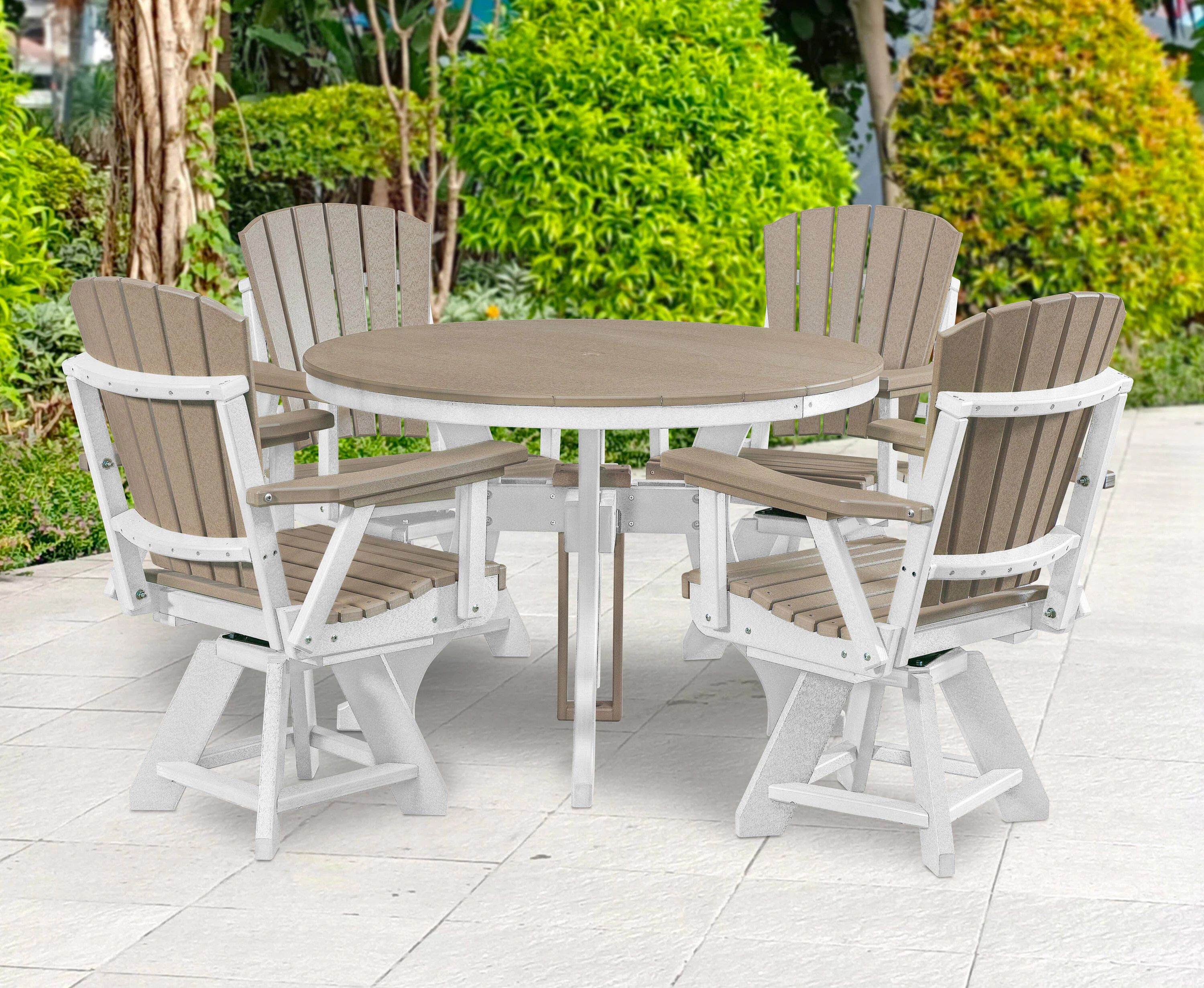 American Furniture Classics Amish HDPE 5 -Piece White Patio Dining Set Resin Round Table with 4 Swivel Chairs one_size | DR130WWWT-K | Lowe's