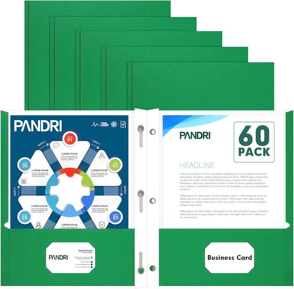 Two Pocket Folders, PANDRI 60 Pack Two Pocket Folders with Prongs, 3 Prong Folders Designed for O... | Amazon (US)