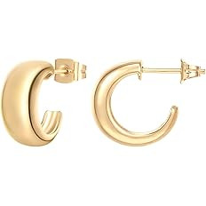PAVOI 14K Gold Plated Sterling Silver Post Thick Huggie Earrings - Small Round Hoop Earrings in R... | Amazon (US)