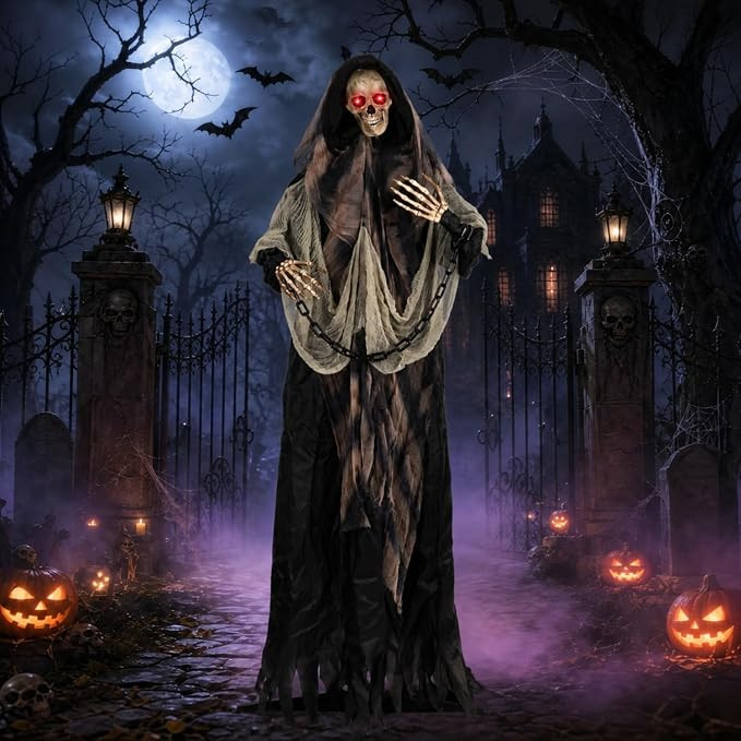 6 FT Hallowee Animatronic Decor Outdoor, Animated Grim Reaper with Chain | Amazon (US)