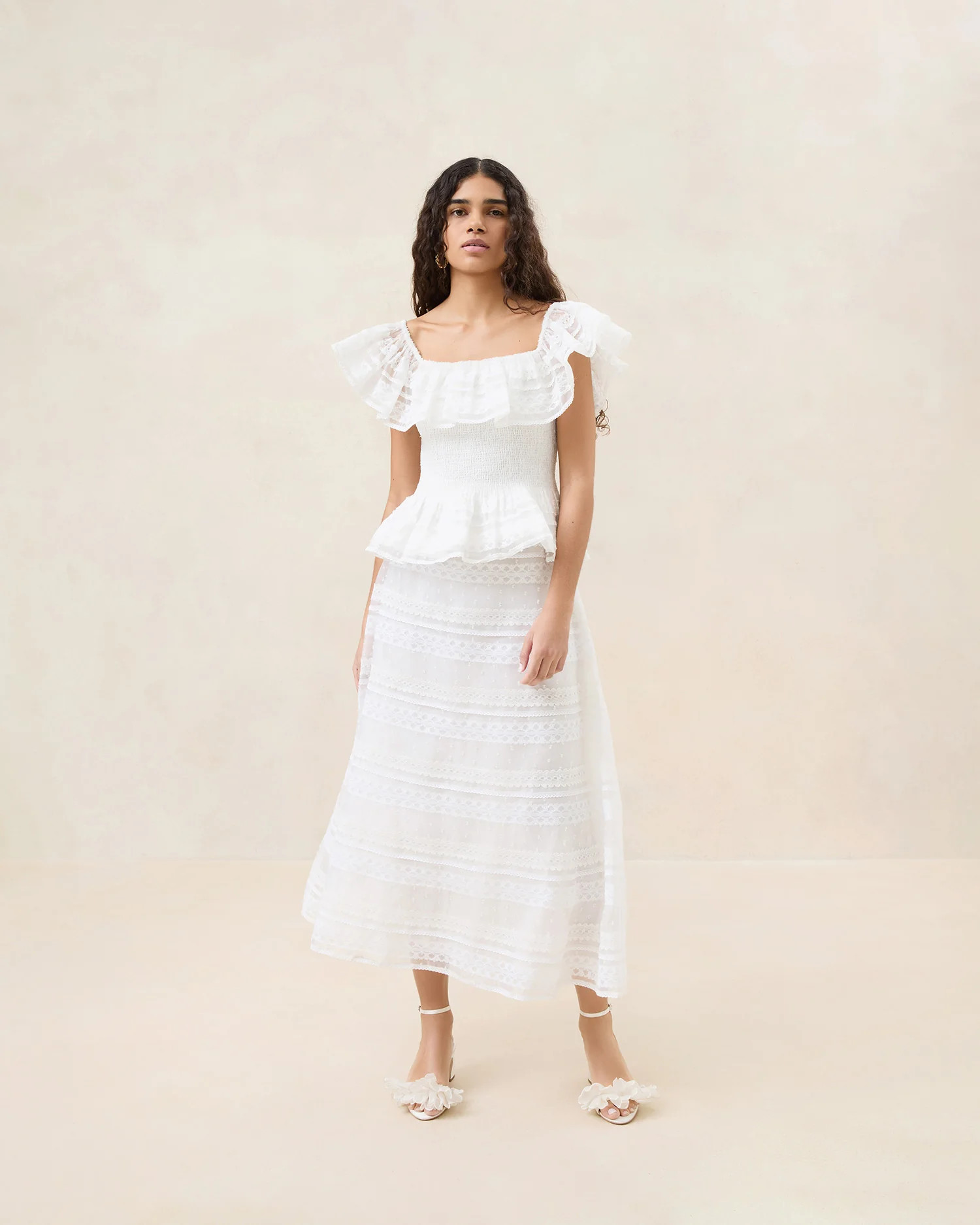 Delilah Cream Ruffle Organza Skirt | Loeffler Randall