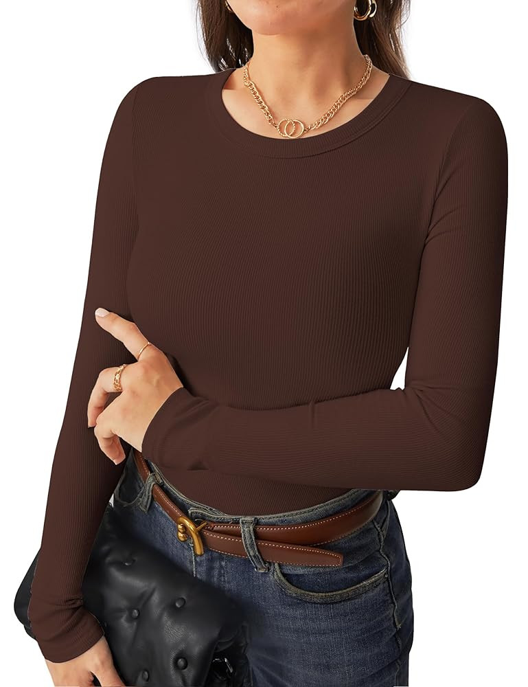 C.O.Z.Y Womens Long Sleeve Shirts Ribbed Crewneck Slim Fit Tops Casual Layering Basic Tee T-Shirt... | Amazon (US)