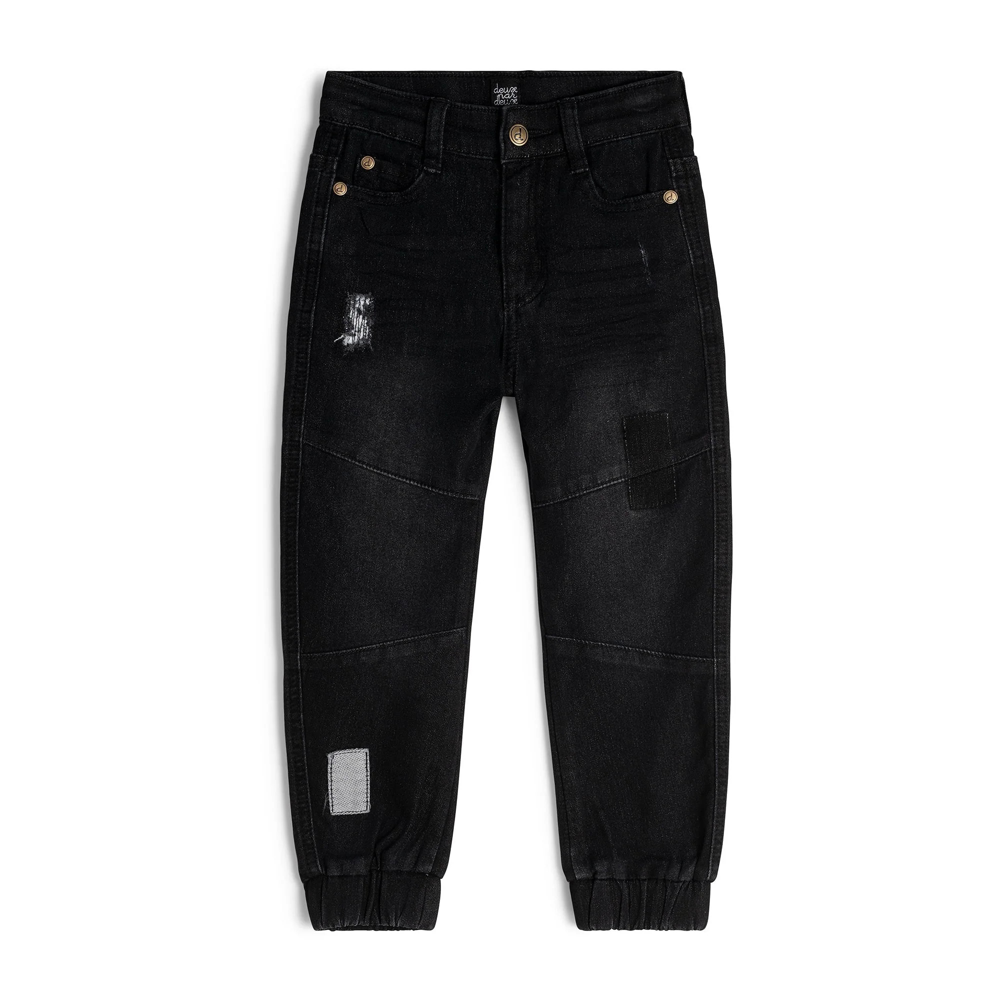 French Terry Denim Jogger Black Textured | Deux par Deux Childrens Designer Clothing