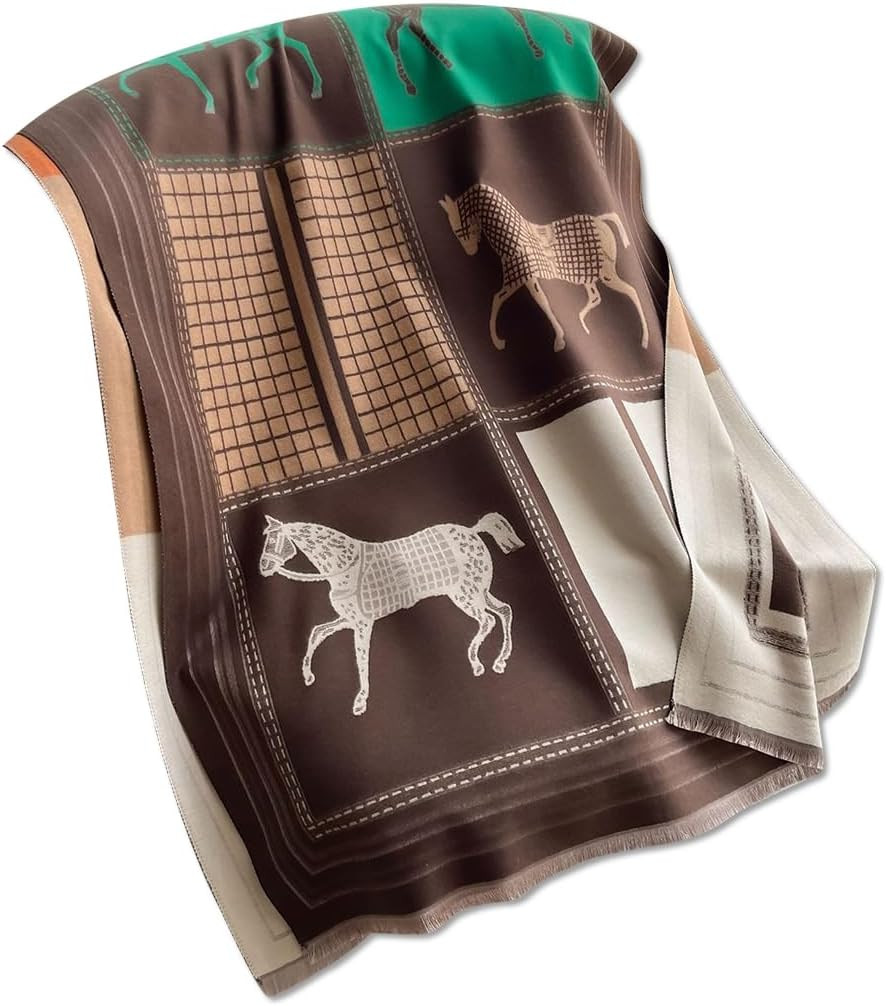 LumiSyne Winter Scarf Warm Shawl Color Blocked Plaid Retro Horse Pattern Reversible Scarf With Tassel Pashmina Stole Wrap | Amazon (US)