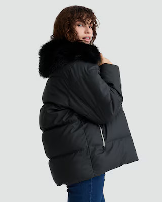 F&F Faux Fur Collar Shower Resistant Puffer Jacket in Black | Tesco F&F