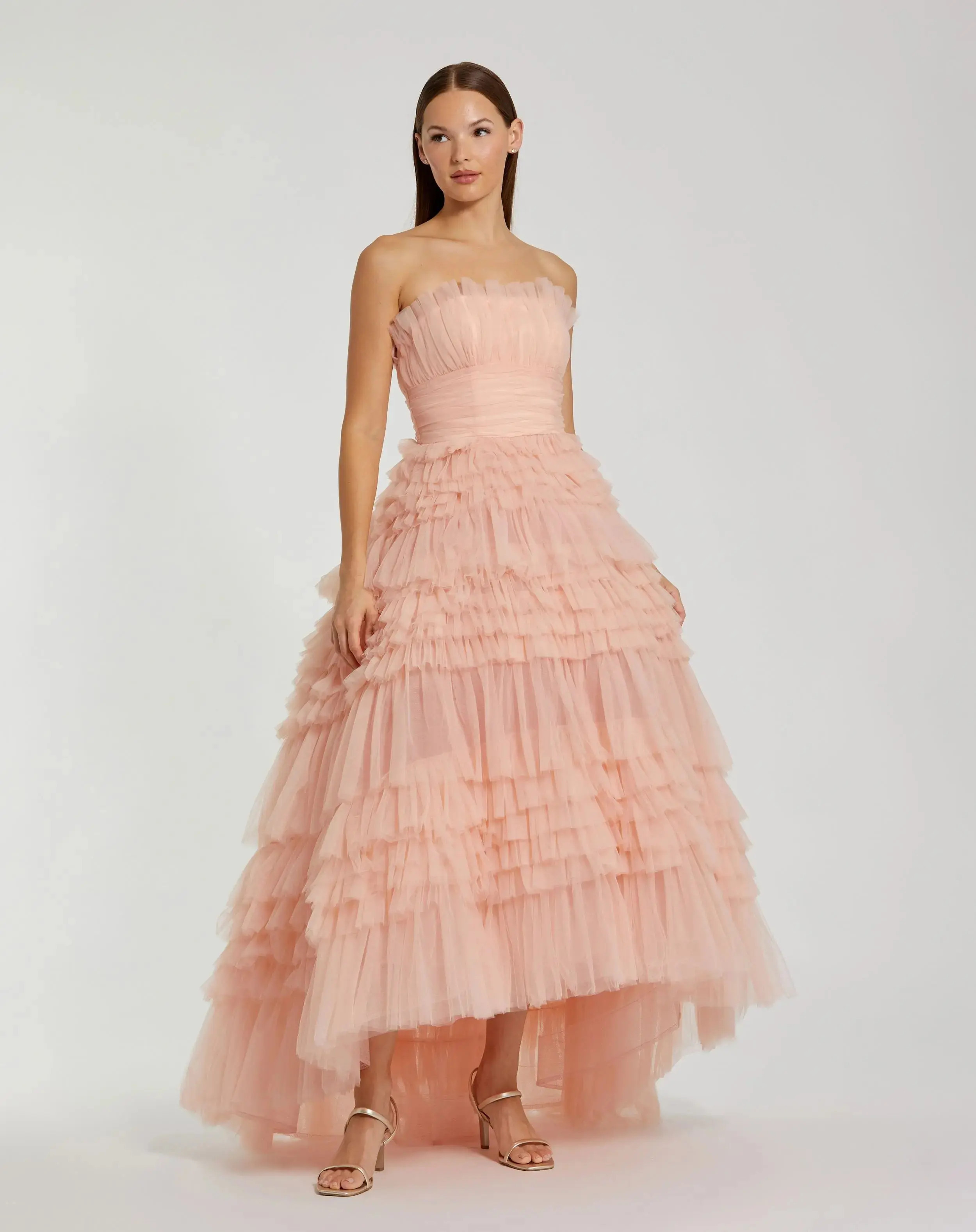 Mac Duggal - Pink Strapless Tulle Ruffle Gown - US 4 | Mac Duggal