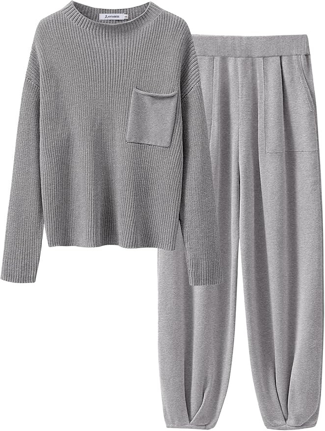 ANRABESS Women's Two Piece Outfits Long Sleeve Knit Top Fall Sweater Set Oversized Pants Tracksui... | Amazon (US)