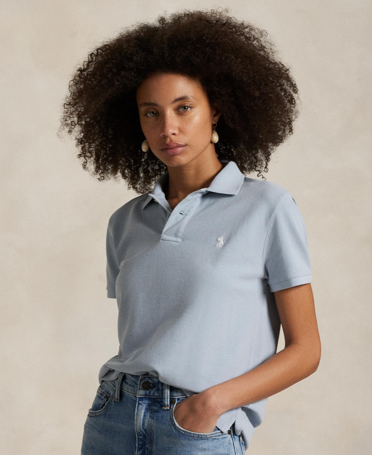 Polo Ralph Lauren Women's Classic-Fit Pique Polo Shirt - Light Indigo | Macy's