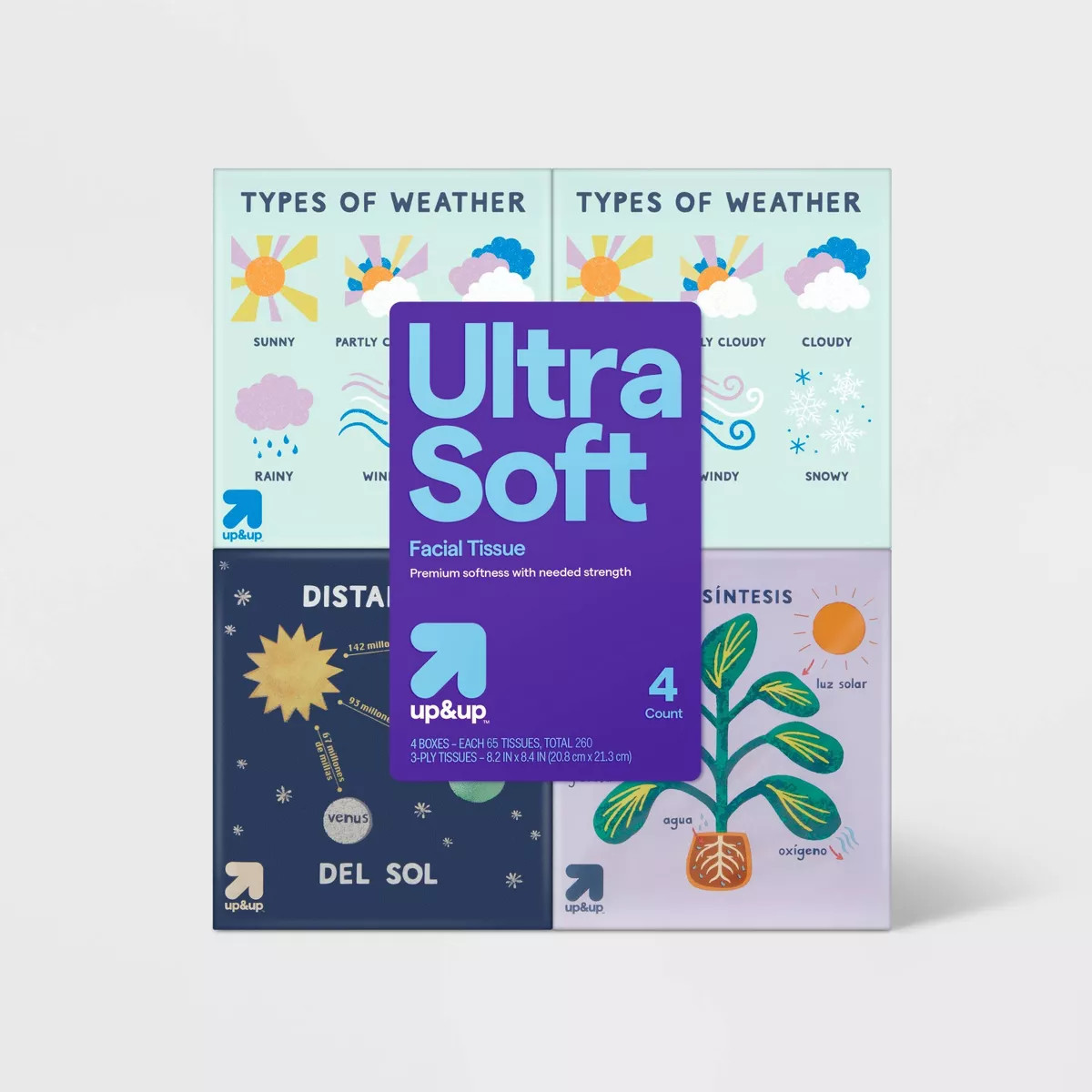 Ultra Soft Facial Tissue - Back-to-School Designs - 4pk/65ct - up&up™ | Target