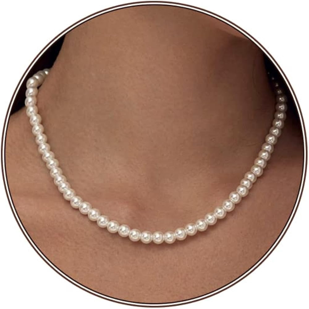 Zeffy Pearl Necklace 4MM/6MM/8MM Dainty Round Imitation Pearl Choker Necklace Wedding Pearl Neckl... | Amazon (US)