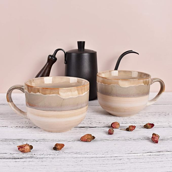 Bosmarlin Large Ceramic Coffee Mug Set of 2, Stoneware Jumbo Latte Mugs for Office and Home, 16 O... | Amazon (US)