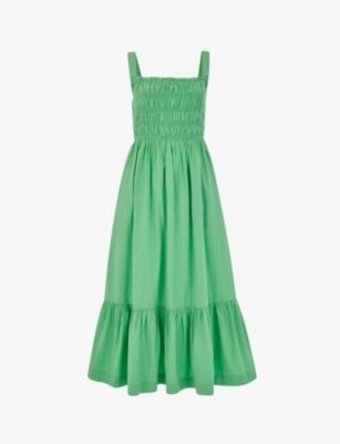 Greta shirred-bodice cotton poplin midi dress | Selfridges