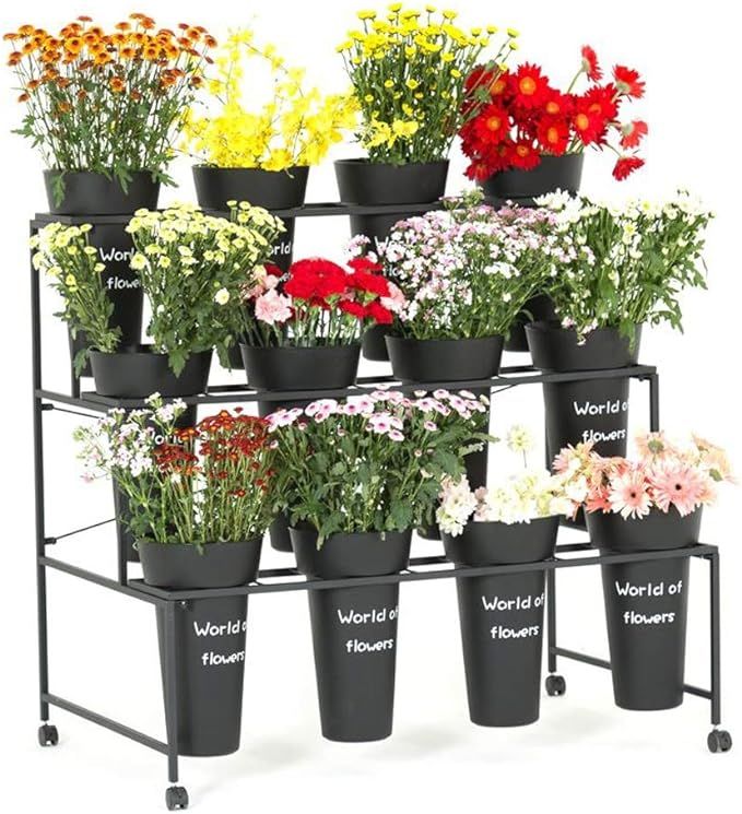3 Layer Flower Stand, Wrought Iron Flower Stand with Flower Pot, Florist Shelf, Flower Bucket Dis... | Amazon (US)