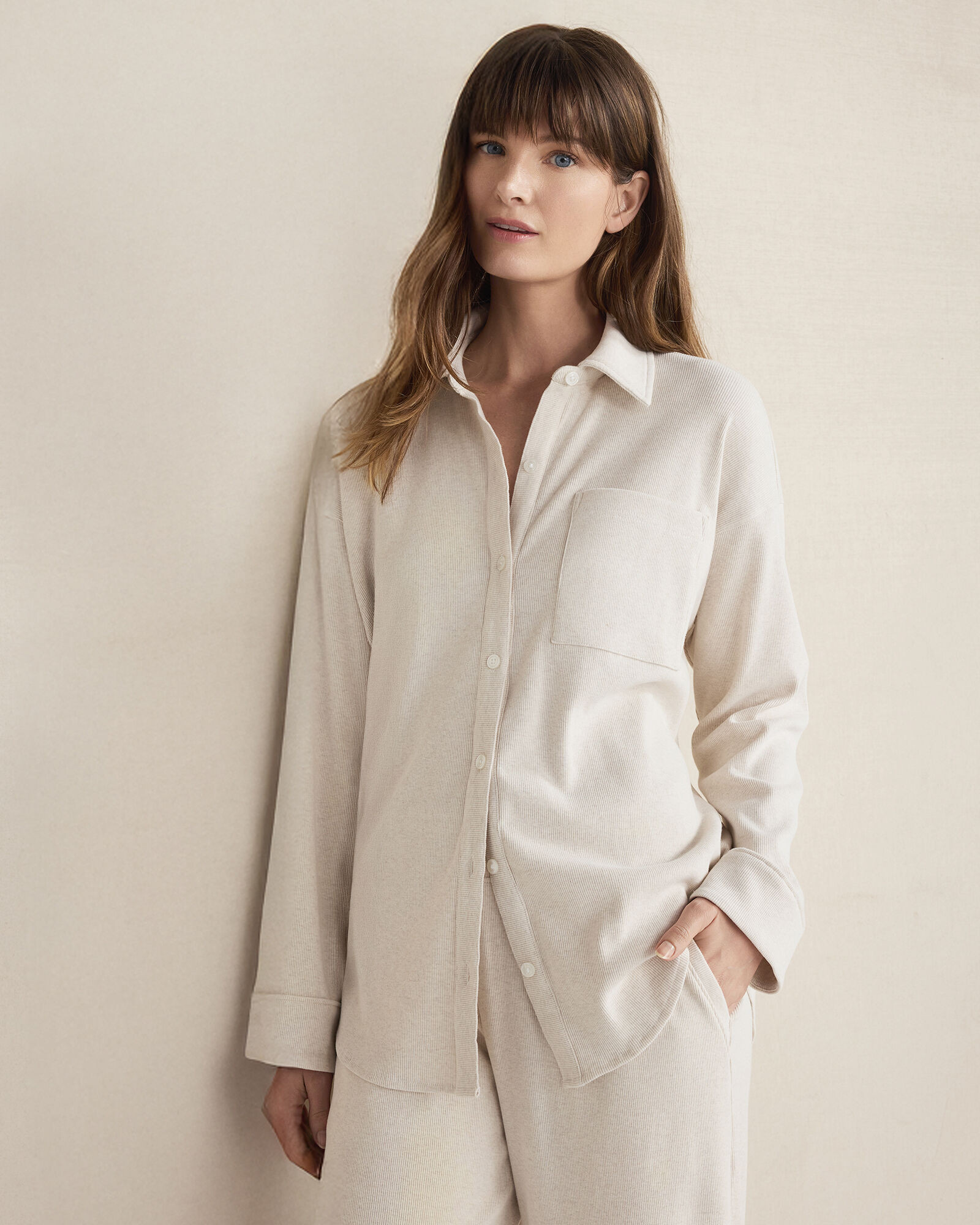 Organic Cotton Rib Knit Relaxed Button Down Top | Haven Well Within