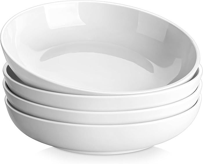MALACASA 10" Large Pasta Bowls, 56 OZ White Salad Bowls Soup Bowls, Porcelain Serving Bowls Set o... | Amazon (US)