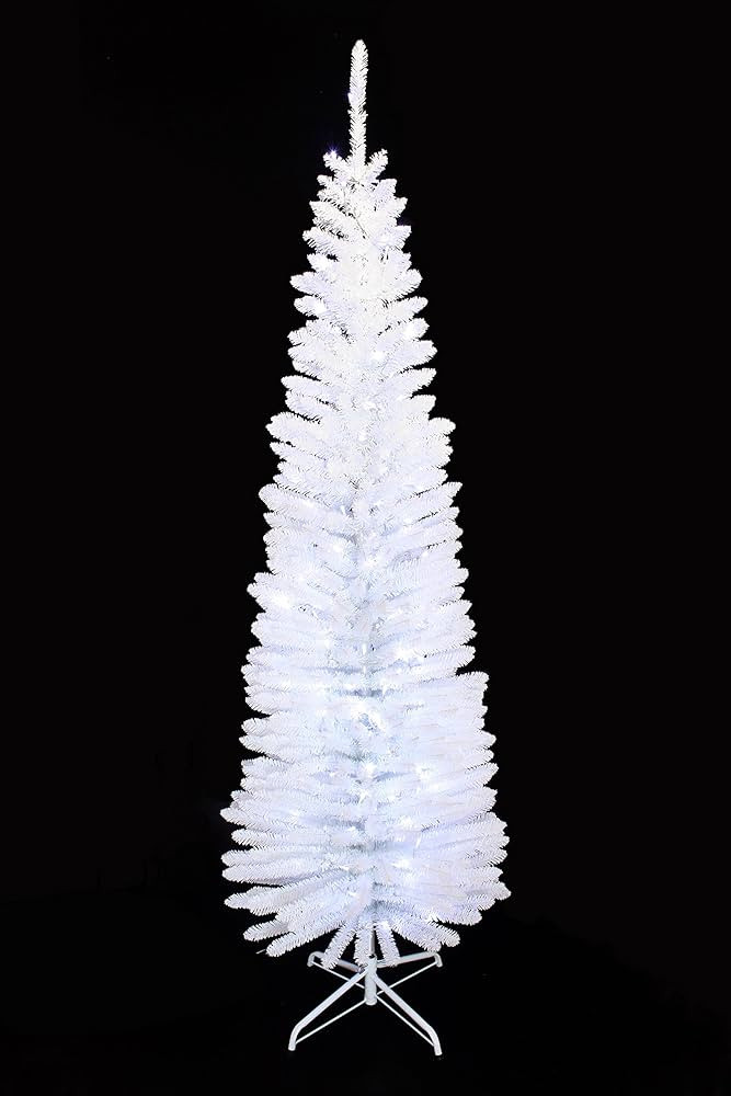 6 Foot White Pencil Christmas Tree Pre-lit with Cool White LED Lights (6ft Pure White) | Amazon (CA)
