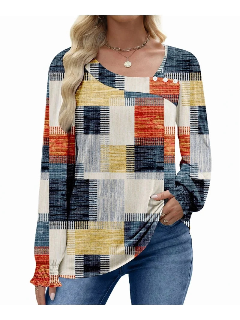 UVN Fall Square Neck Tops for Women Long Sleeve Blouse Ladies Dressy Button Shirts | Walmart (US)