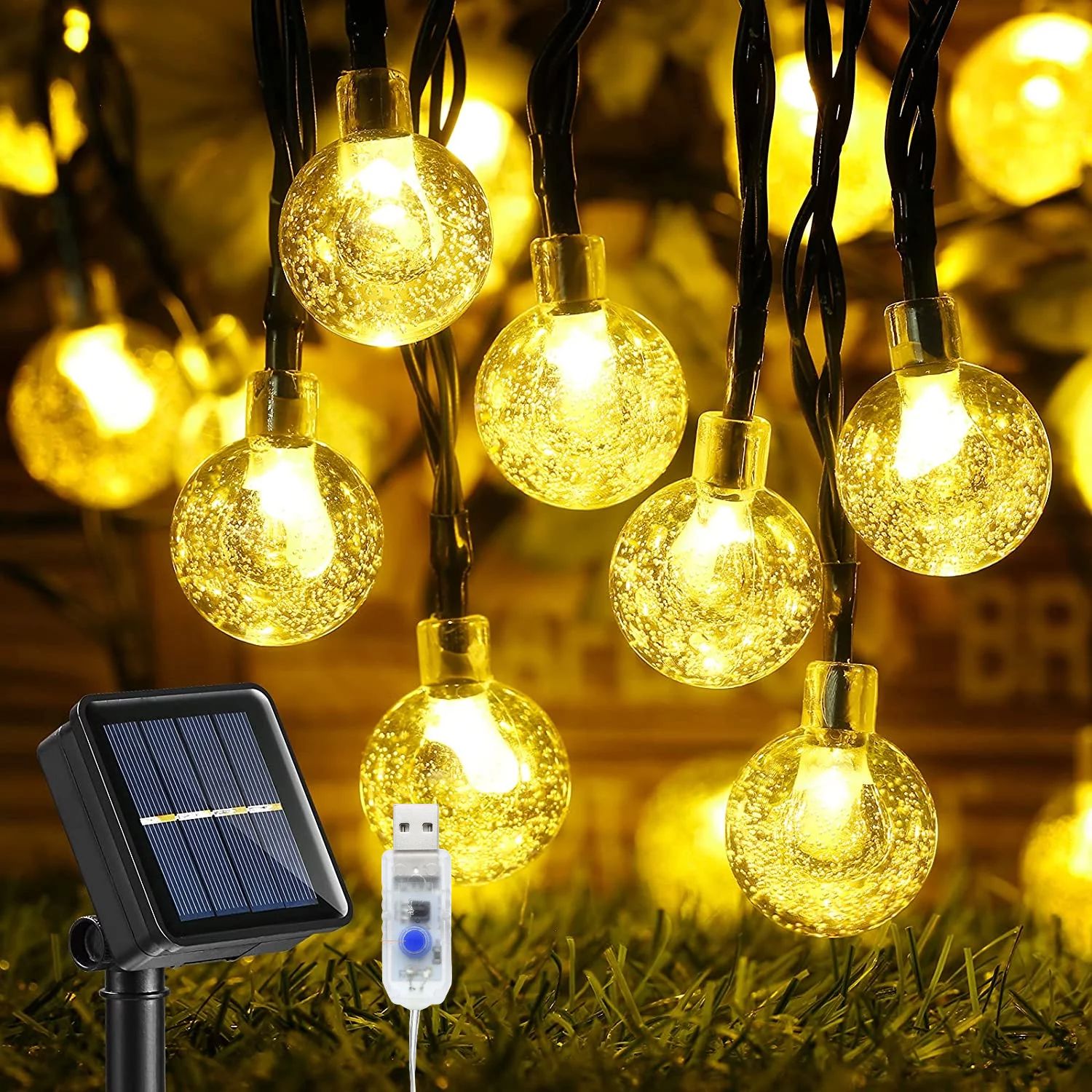 Juhefa Solar String Lights Outdoor 60 Led 35.6 ft Crystal Globe Lights for Garden Yard Porch Wedd... | Walmart (US)