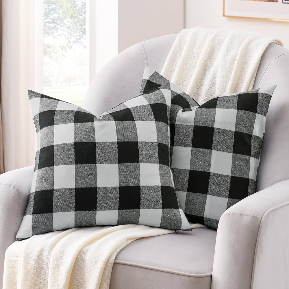 Volcanics Farmhouse Buffalo Check Plaid Decorative Throw Pillow Covers 18x18 Inches Black and Whi... | Amazon (US)