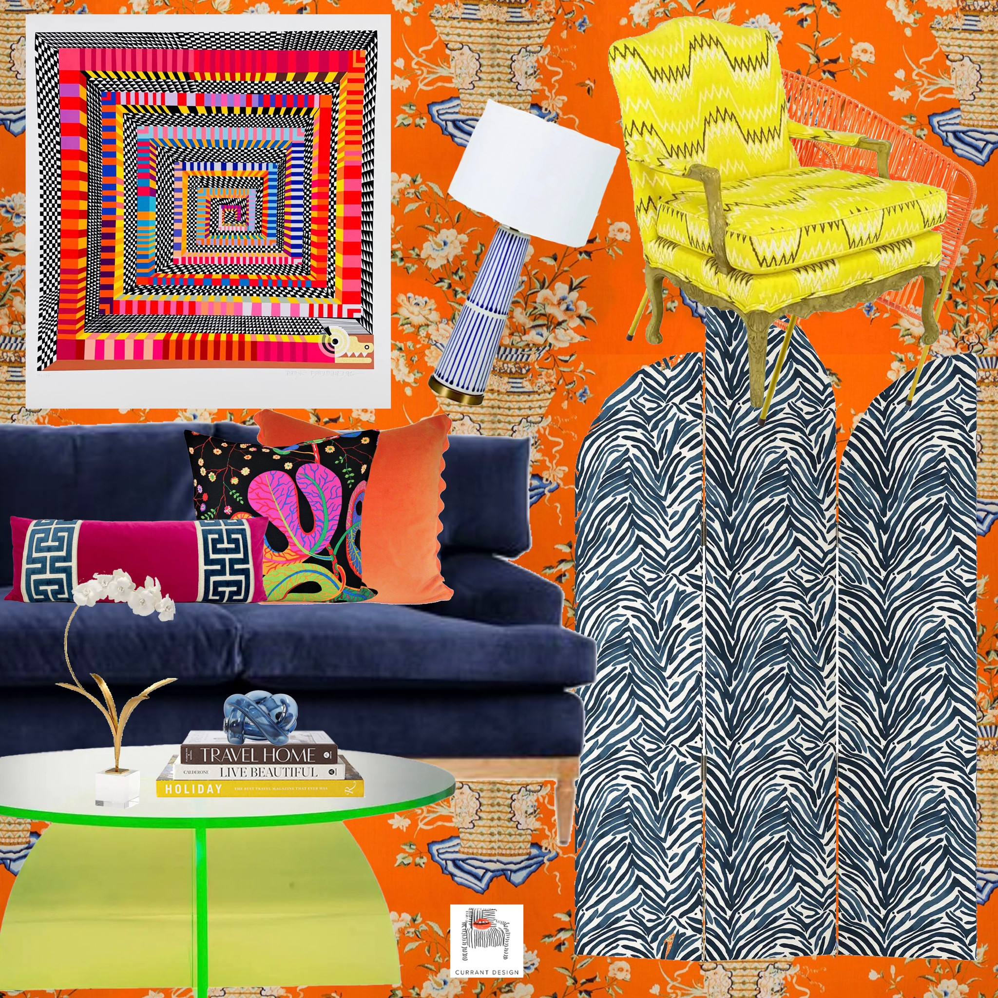 On this FAB Thursday, Let’s Get Loud! We’re still feeling so inspired by the vibrancy this @jimthompsonfabrics wallpaper adds: Bold color. Bold Pattern. Bold Statement, check! Don’t be afraid to layer more color on top of color. Color LOVES color!

**When we first started this account we took a focus on color each week and created collages and paired inspo images all driven by a certain color story, should we go back to our roots and post by colors, alternating weekly? Share your thoughts below! #StayCurrant

- - - - 
Wallpaper @jimthompsonfabrics 
Art @pedrofriedeberg via @1stdibs 
Lamp @gabbydecor 
Sofa @onekingslane
Screen + Chairs + Coffee table @chairishco 
Pillows @etsy
- - - - 
#livecolorfully #eclectichome #colorfuleclecticdecor #texasdesigner #interiordesigner #edesigner #satxdesigner #sanantoniodesigner #colorinspo #designdetails #luxuryinteriors #designdaily #interiordaily  #eclectichome #colorfulhappyhome #colorandpattern #maximalist #layeredinteriors #colormood #playfuldesign #playfulspaces #lovewhereyoulive #luxuryathome #styleathome

#LTKhome #LTKSale