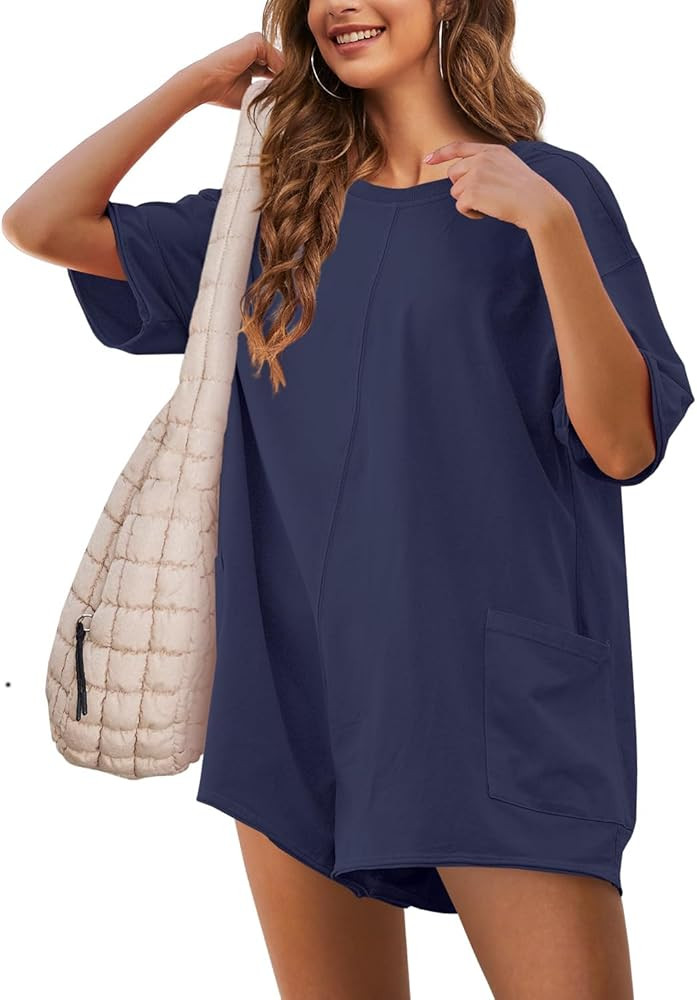 UANEO Rompers for Women Casual Oversized Athletic Jumpsuits Overalls Workout Hot Shot Tee Romper | Amazon (US)