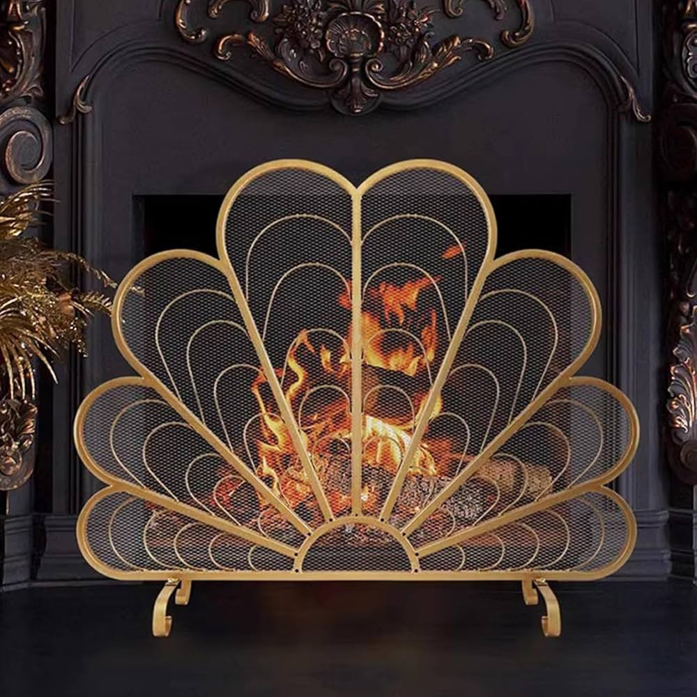 New Single Panel Fire Guards for Wood Burning Fireplace, 38"" W X 32"" H Peacock-Shaped Fireplace... | Amazon (US)