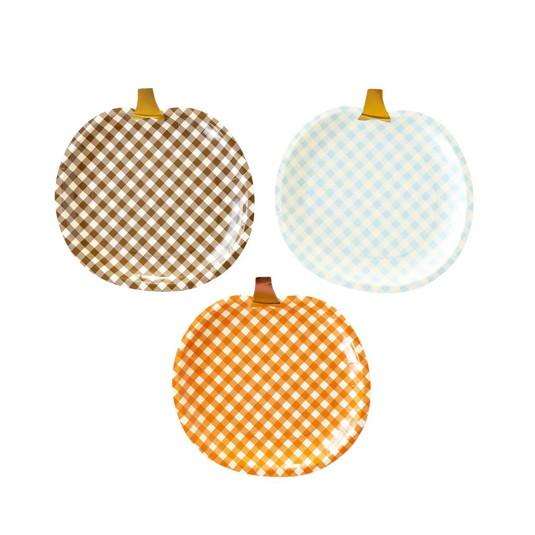 Harvest Gingham Pumpkin Shaped Paper Plate Set | My Mind's Eye